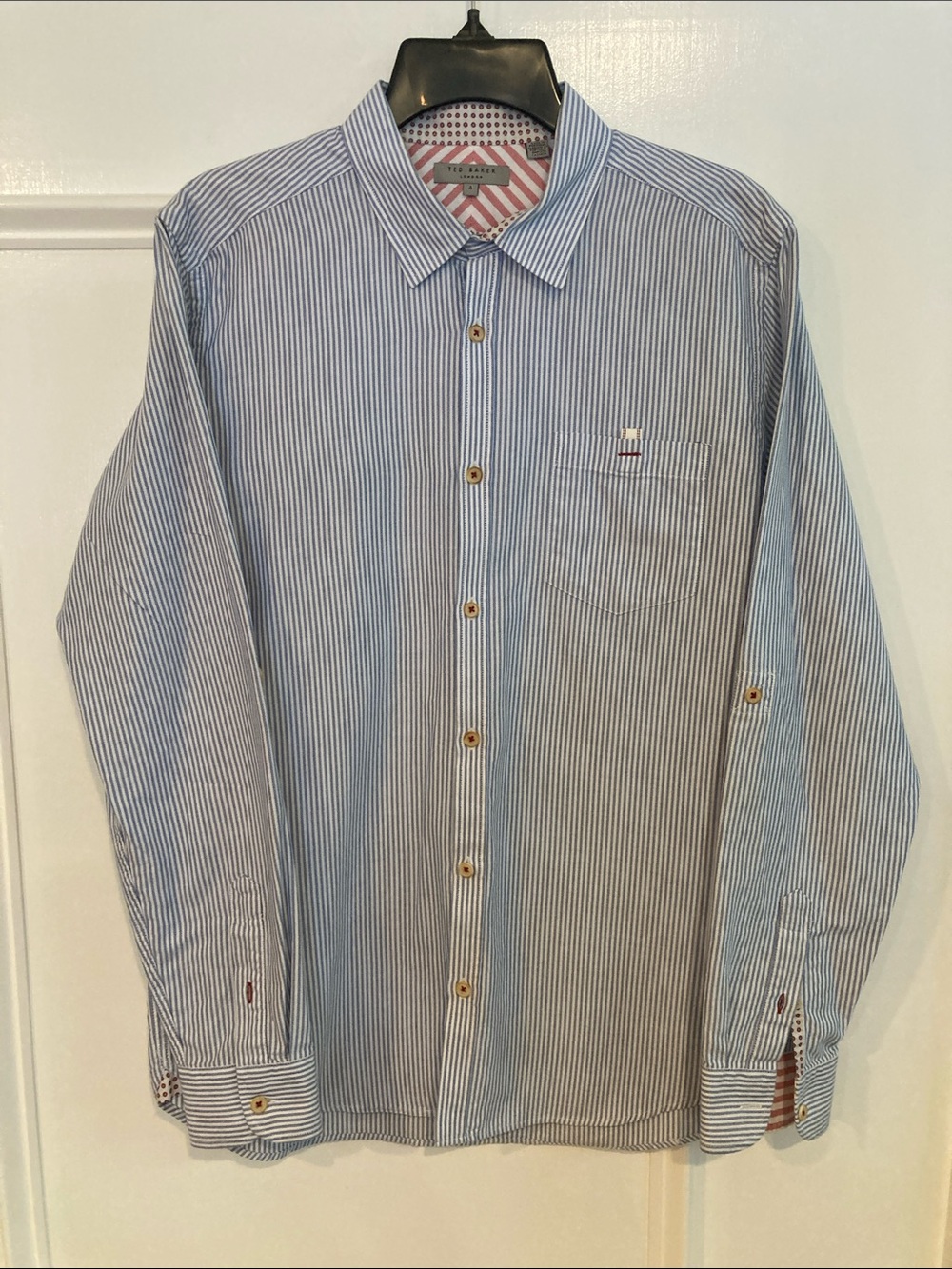 Ted Baker Blue and White Stripe Casual Button-Down Shirt